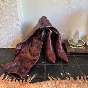 Steve Madden Red Snake Print Over the Knee Boots